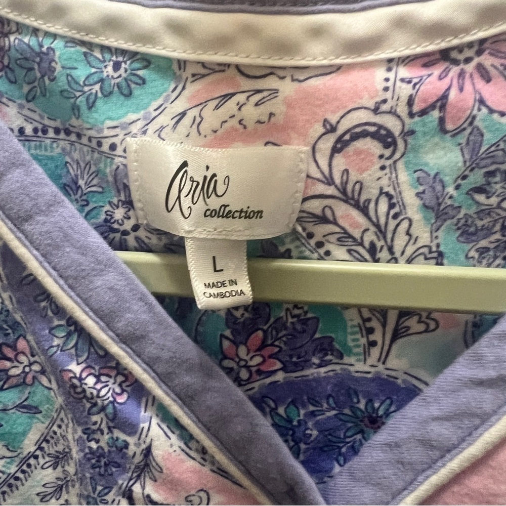 Aria, 2-Piece Pajama Set, lavender & aqua print Large - Picture 3 of 12